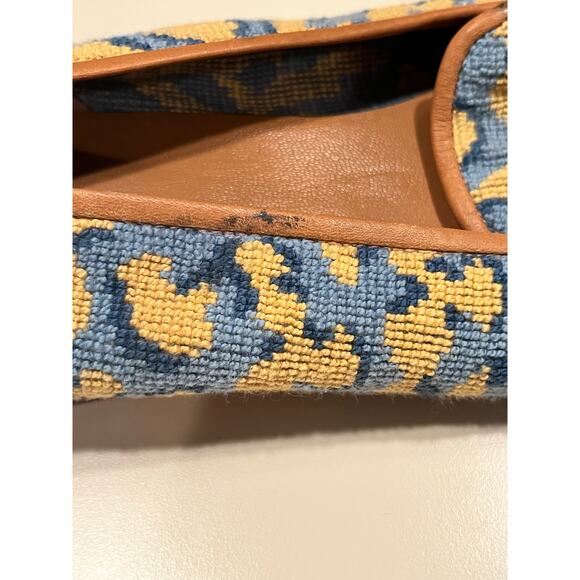 Stubbs & Wootton yellow Needlepoint Slippers embroidered flats loafer Womens 11 - Picture 10 of 11